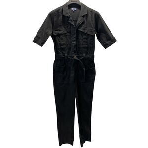 Democracy Denim Belted Jumpsuit Pockets Sz S Black Gold Retro Capsule Minimalist